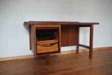 Load image into Gallery viewer, Vintage Mid Century Modern tambour door desk with black laminate top
