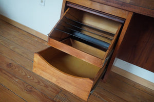 Vintage Mid Century Modern tambour door desk with black laminate top