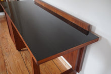 Load image into Gallery viewer, Vintage Mid Century Modern tambour door desk with black laminate top
