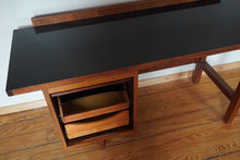 Load image into Gallery viewer, Vintage Mid Century Modern tambour door desk with black laminate top
