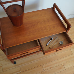 Mid Century Modern Teak bar cart with drawers