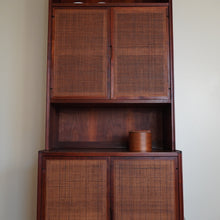 Load image into Gallery viewer, Mid century modern cane wood Jack Cartwright Founders cabinet hutch
