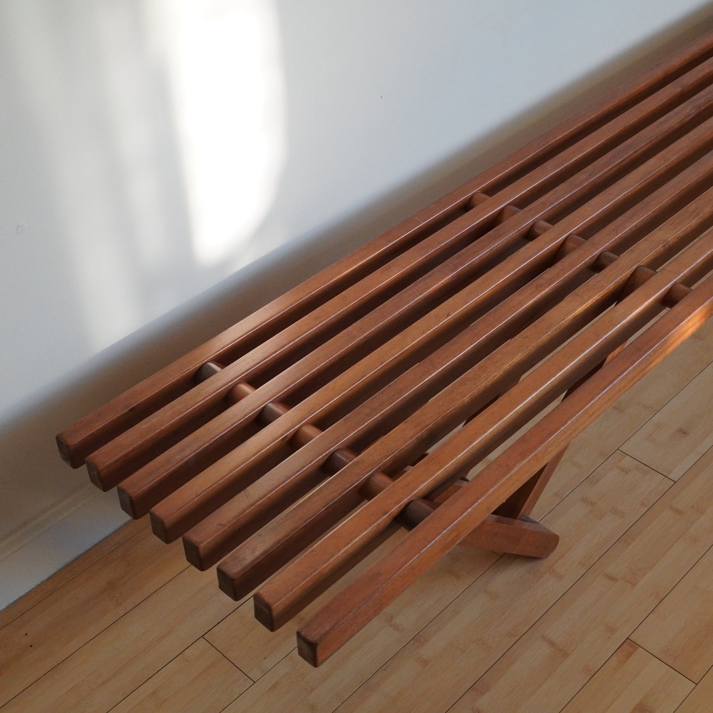 Rare vintage mid century modern long solid teak bench