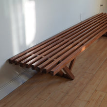 Load image into Gallery viewer, Rare vintage mid century modern long solid teak bench
