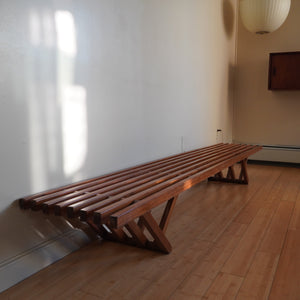 Rare vintage mid century modern long solid teak bench