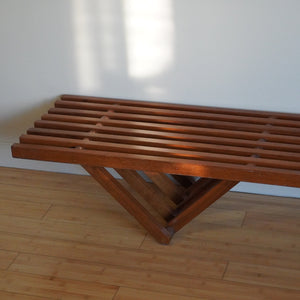 Rare vintage mid century modern long solid teak bench