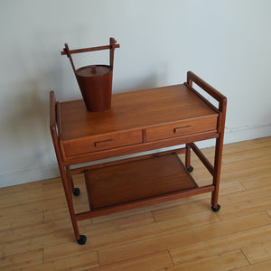 Mid Century Modern Teak bar cart with drawers