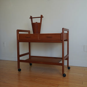 Mid Century Modern Teak bar cart with drawers